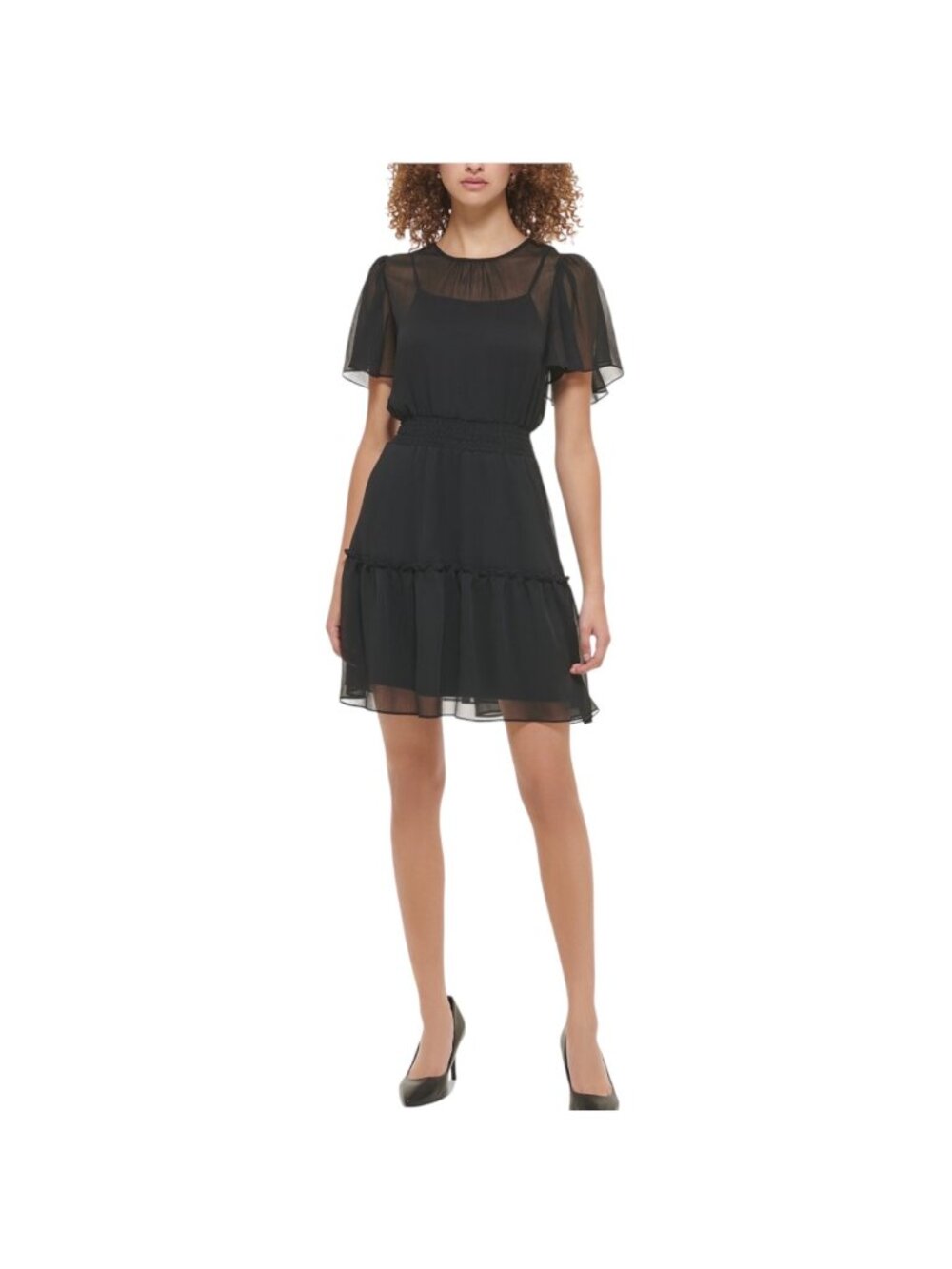 Karl Lagerfeld Paris NWT $129 Women's Black Tiered Chiffon Dress, Size 14